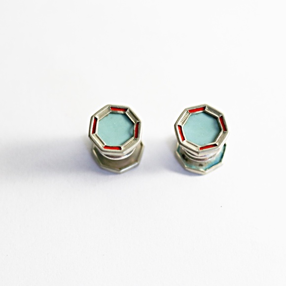 Antique  Snap Cuff Links, Art Deco Double Sided Octagon Enamel Cufflinks - Picture 1 of 2